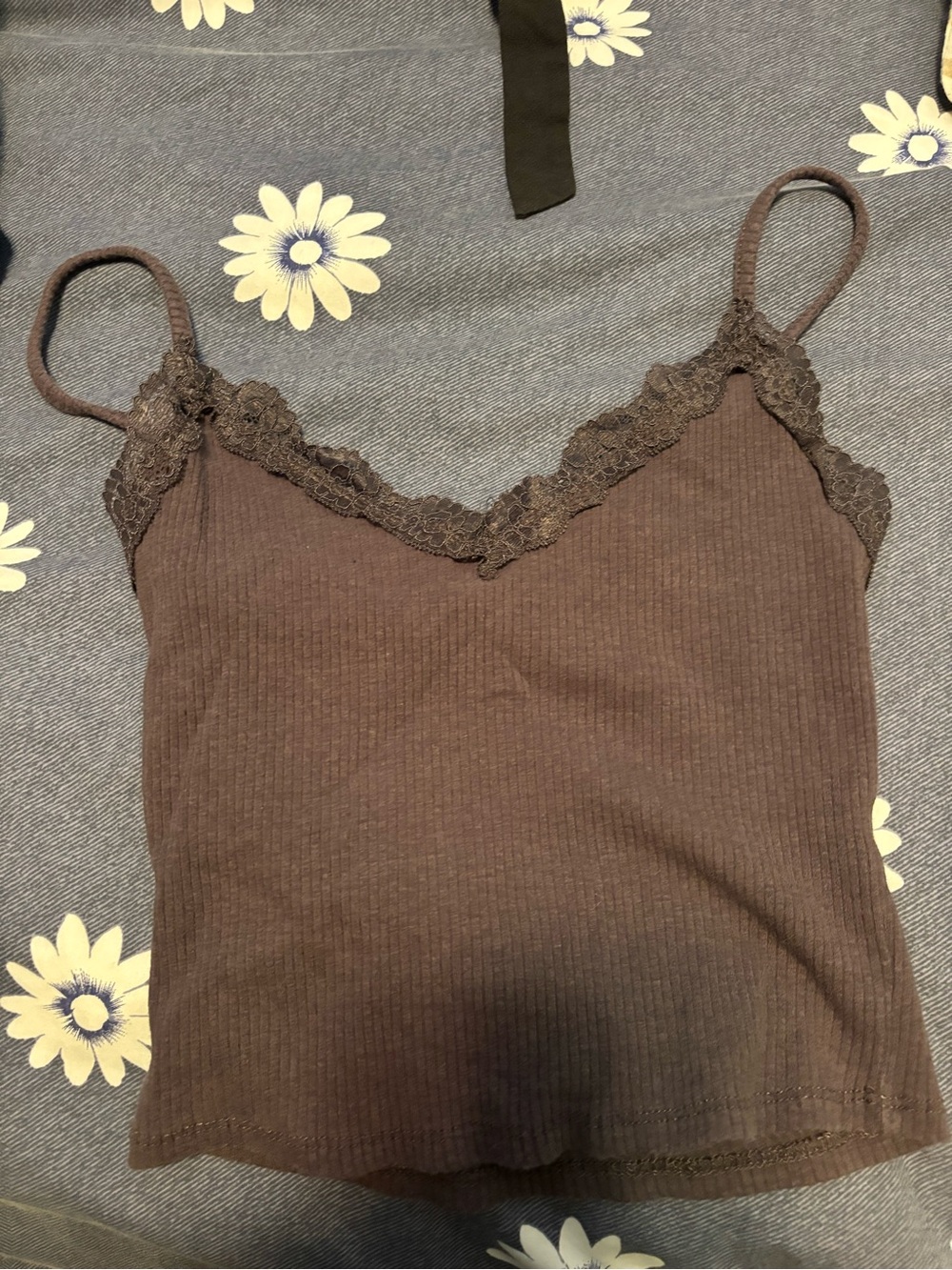 Garage Brown Ribbed Lace-Trim Cami